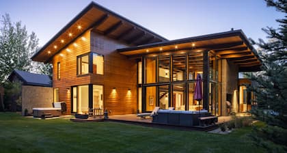 This modern mountain residence is located in Jackson Hole, Wyoming.