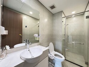 Hair dryer, soap, toilet paper