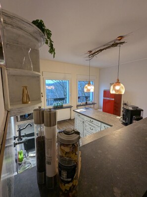 Jääkaappi, mikroaaltouuni, uuni, liesi