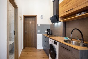 Fridge, microwave, oven, stovetop - Studio Apartment '-Apartment' with Wi-Fi (Lübeck)