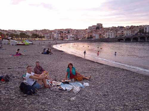 Two-bedroom apartment in the center of Banyuls with mountain views. Near train station and shops