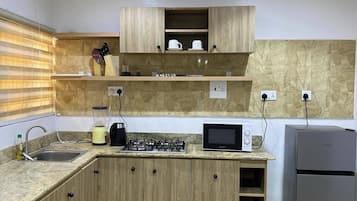 Family Apartment, Balcony, City View | Private kitchen | Fridge, microwave, oven, stovetop