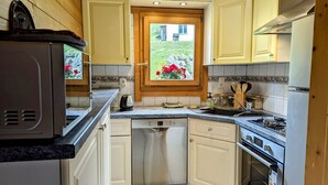 A compact kitchen with a dishwasher, stove, and sink. - Spacious chalet in La Bresse, perfect for families and friends (La Bresse)