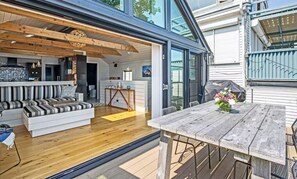 Outdoor dining - Waterfront Luxury with Private Beach on Provincetown Harbor (2398) (Provincetown)