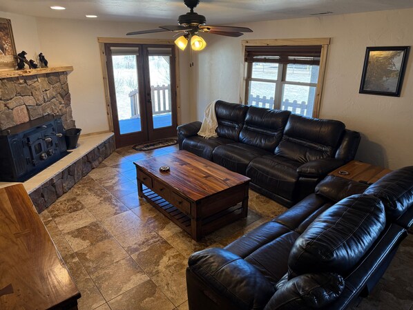 TV, fireplace, table tennis, books