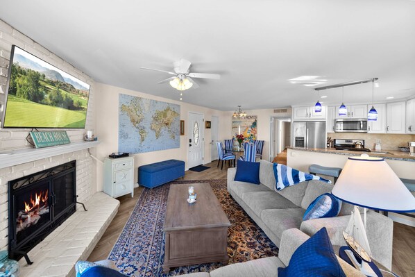 TV, fireplace, offices