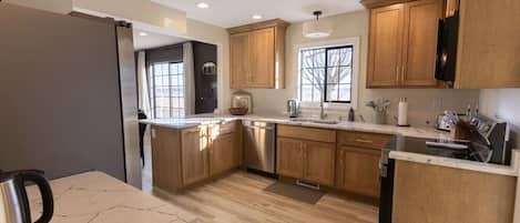 Fridge, microwave, oven, dishwasher