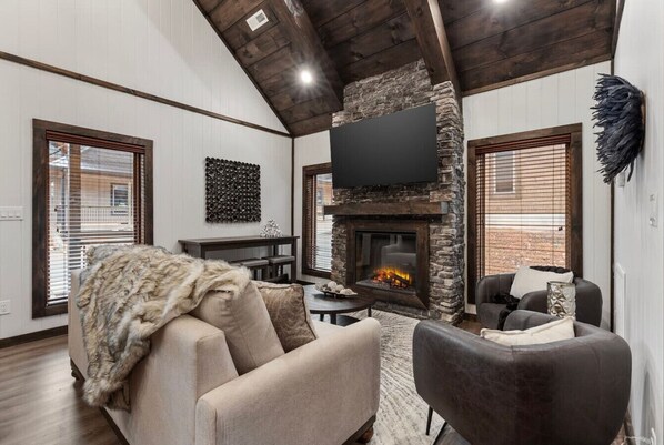 Smart TV, fireplace, video games