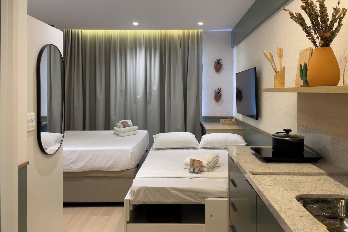 Studio | Premium bedding, blackout drapes, iron/ironing board, WiFi (free)