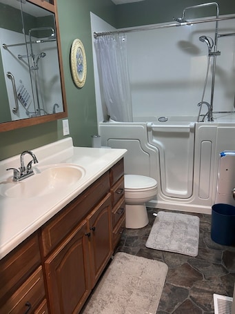 Jetted bath, hair dryer, towels, soap. Charming 3-bedroom house in Mountain City beautiful big coy pond in backyard