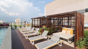 Outdoor pool, pool loungers