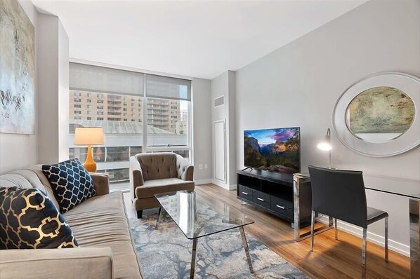 Smart TV - nr Boston 1BR Getaway in Brookline Village | Covered Parking & Equipped Gym (Brookline)