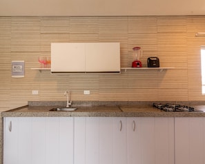 Fridge, microwave, stovetop, toaster