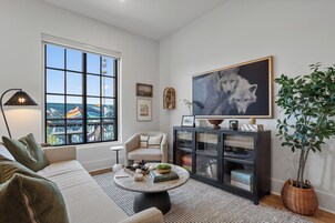 B205 Bowen | Living area | 50-inch flat-screen TV with cable channels
