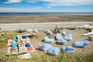 On the beach, white sand
