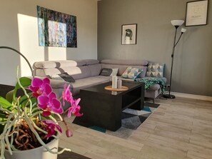 TV, music library, stereo