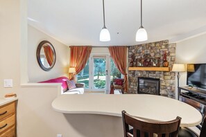Smart TV, fireplace, table football