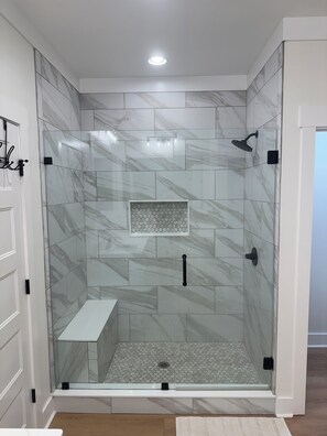 Hair dryer, bidet, towels, soap