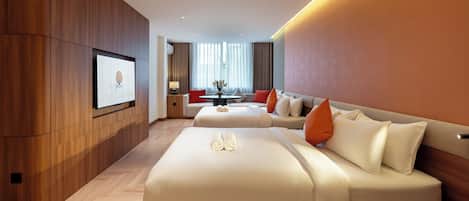 Kamar Keluarga, 2 Tempat Tidur Queen | Brankas, Wi-Fi gratis, dan seprai linen