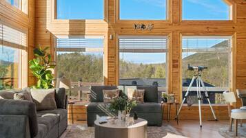 TV connectée, cheminée, table de tennis de table, livres