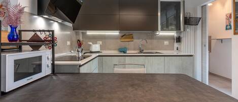 Réfrigérateur, micro-ondes, plaque de cuisson, lave-vaisselle