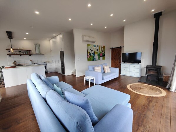 TV, fireplace