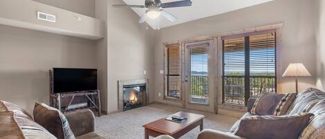 Smart TV, fireplace, DVD player