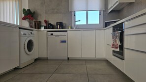 Fridge, microwave, oven, dishwasher