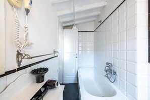 Hair dryer, bidet, towels, soap