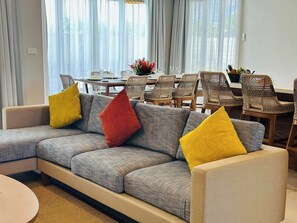 Luxury Apartment, Partial Sea View | Living area