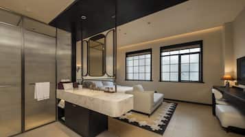 Habitación Business doble | Baño | Artículos de higiene personal gratuitos, secador de pelo y albornoces