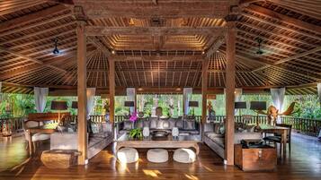 8BR Luxury Villa | 5 Pools, Yoga Pavilion, Massage Studio, Lush Garden, Chef | Living area | 43-inch Smart TV with cable channels, Netflix, streaming services