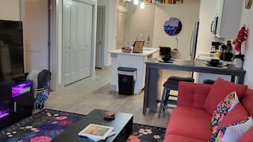 TV, fireplace, video games, books