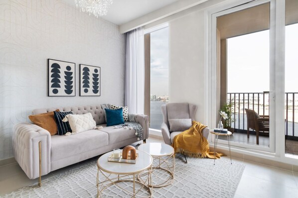 Premium Apartment, River View | Living room - Luxury 2BR at Harbour Gate (Dubai)