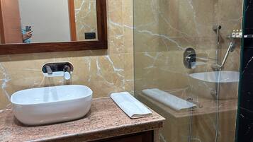 Slippers, towels, soap, shampoo