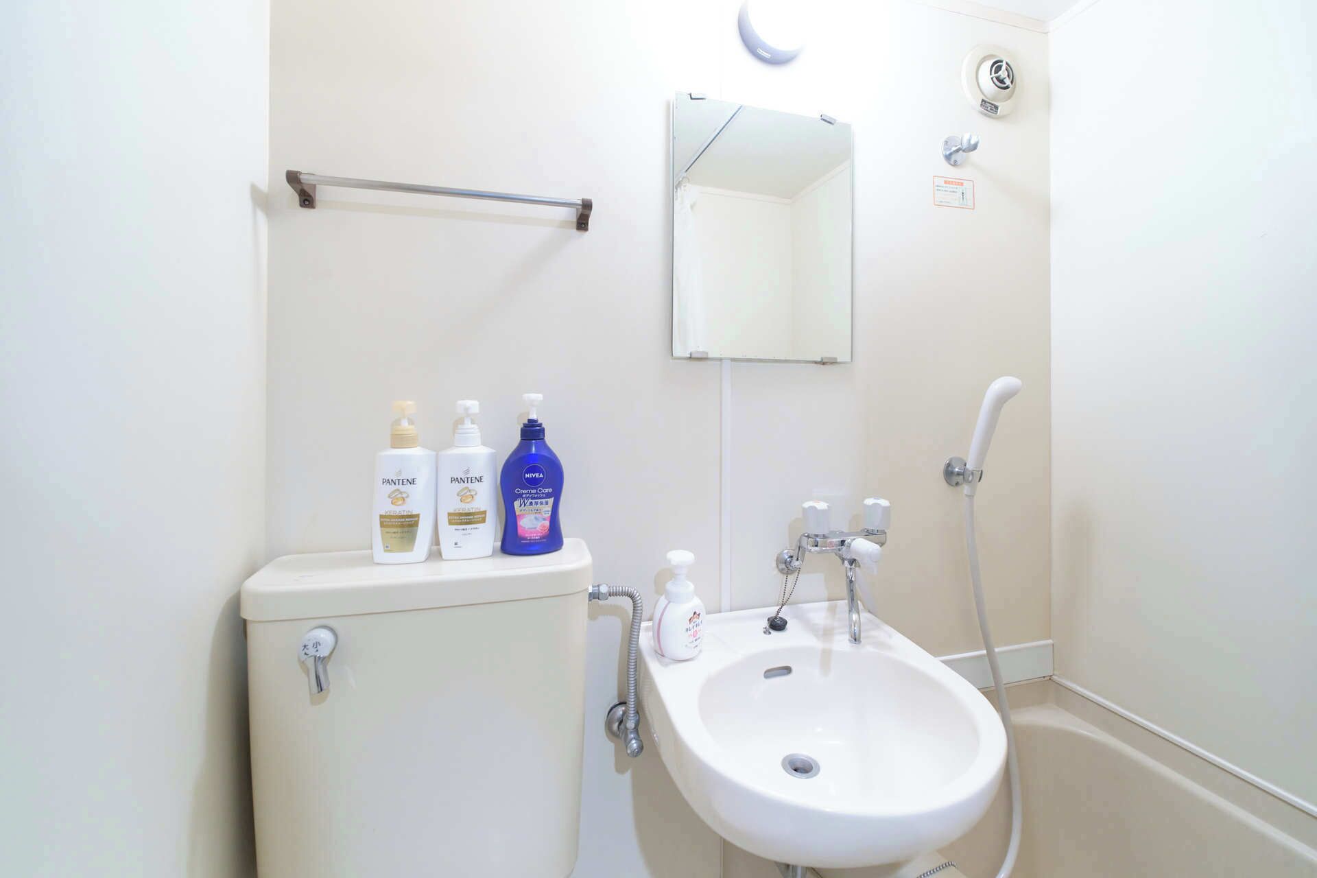 Combined shower/bathtub, free toiletries, hair dryer, slippers
