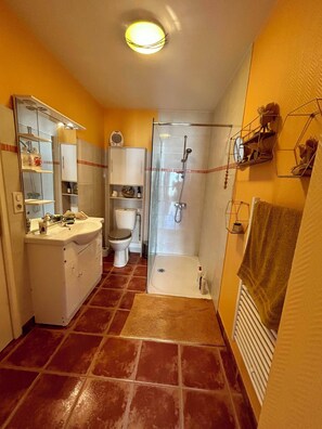 Ducha, toallas y papel higiénico