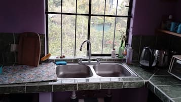 Fridge, oven, cookware/dishes/utensils, spices