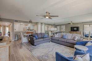 Condo, Multiple Beds, Balcony (Edgewater Golf Villa 2107) | Living area | 50-inch flat-screen TV with digital channels - 2BR Condo in Edgewater Resort With Golf, Tennis, Pools & Free Tram Service! (Panama City Beach)
