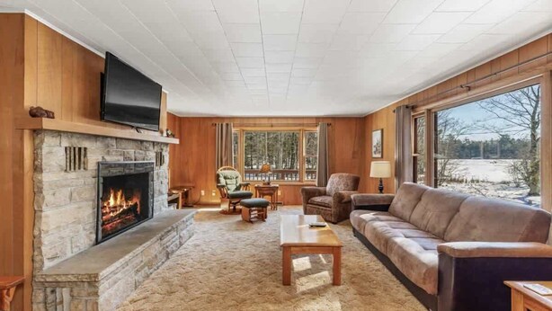 Smart TV, chimenea y reproductor de DVD 