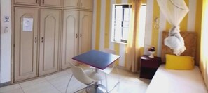 Individually decorated, individually furnished, desk, iron/ironing board