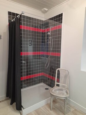 Ducha, secador de pelo, jabón y papel higiénico