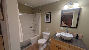 Eco-friendly toiletries, hair dryer, towels, soap