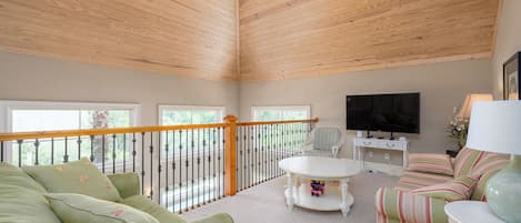 Smart TV, chimenea, libros