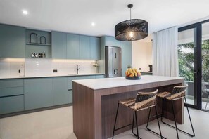 Microwave, toaster, high chair, blender