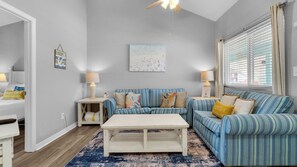 Condo, 1 Queen Bed with Sofa bed, Balcony (Sand Castles West A4) | Living area | 42-inch flat-screen TV with digital channels - Sand Castles West A4: Steps to Beach, Pools, Private Balcony & More! (Panama City Beach)