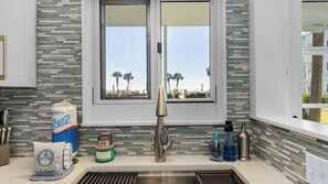 Condo, Multiple Beds, Patio, Partial Ocean View (Sand Cliffs 108) | Private kitchen | Fridge, microwave, oven, stovetop - Sand Cliffs 108: Steps to Beach & Pool Access! (Panama City Beach)