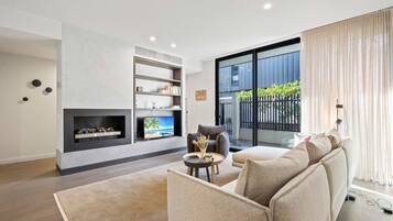 TV, fireplace