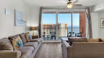 Condo, Multiple Beds, Balcony, Beach View (Shores of Panama 2308) | Living area | 55-inch flat-screen TV with digital channels