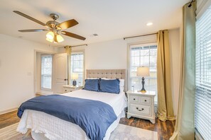 4 bedrooms, iron/ironing board, travel crib, internet